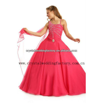 Free shipping wholesale one shoulder beaded red little girls ball gown dresses CWFaf5267